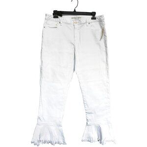 NWT Michael Kors Womens Jeans Flounce Trimmed Cropped Skinny White 10